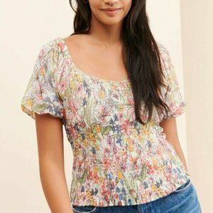Anthropologie Aurelia Smocked Top Floral
